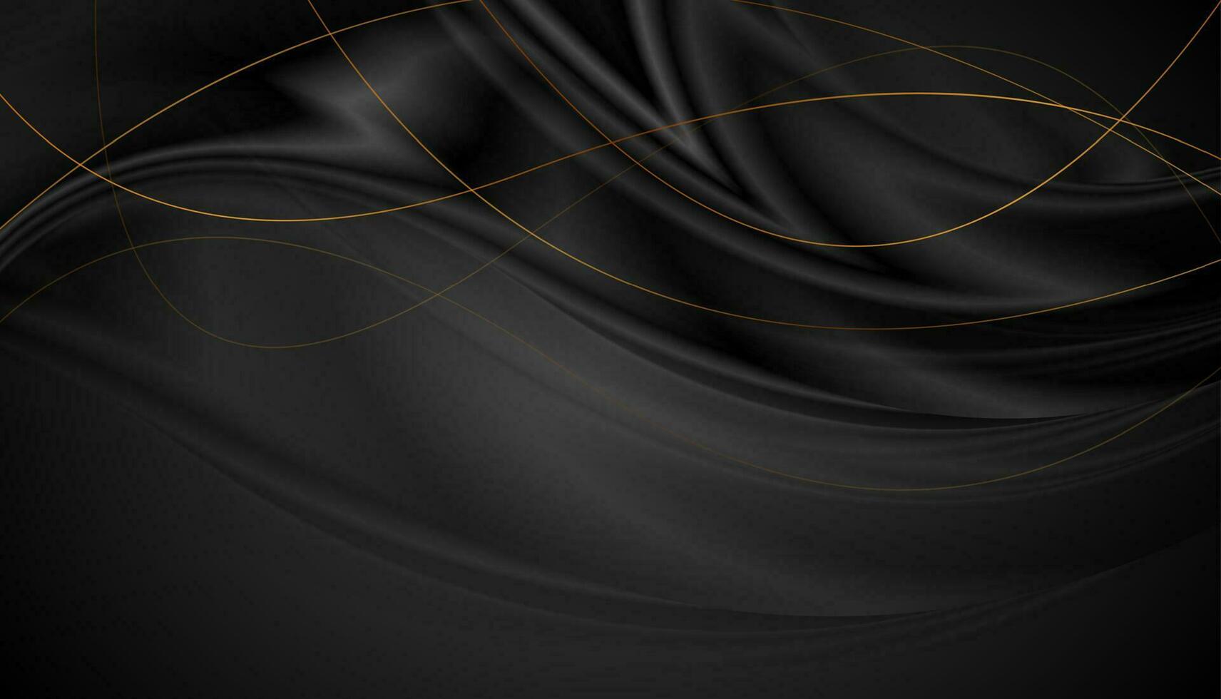 Black glossy smooth waves with curved golden lines vector