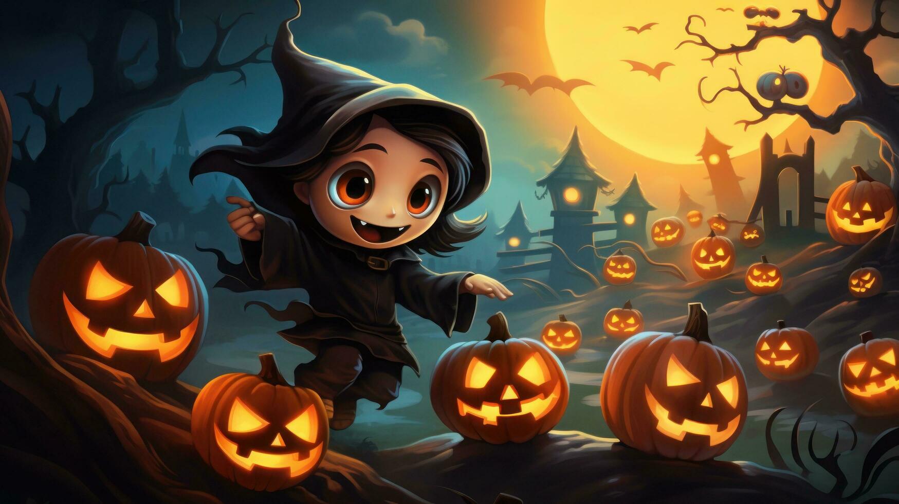 Happy halloween, kids will enjoy the halloween festival, the ghosts will come out on the halloween festival.Generative Ai photo