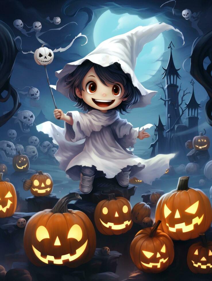 Happy halloween, kids will enjoy the halloween festival, the ghosts will come out on the halloween festival.Generative Ai photo