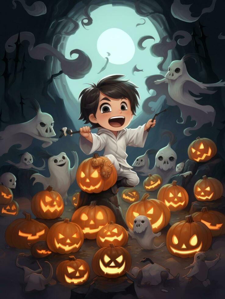Happy halloween, kids will enjoy the halloween festival, the ghosts will come out on the halloween festival.Generative Ai photo