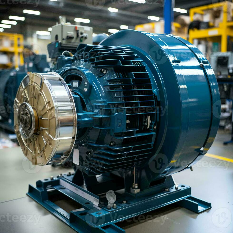 Liquid transfer pump with asynchronous electric motor, modern chemical industrial equipment in an oil refinery petrochemical plant. AI generated photo