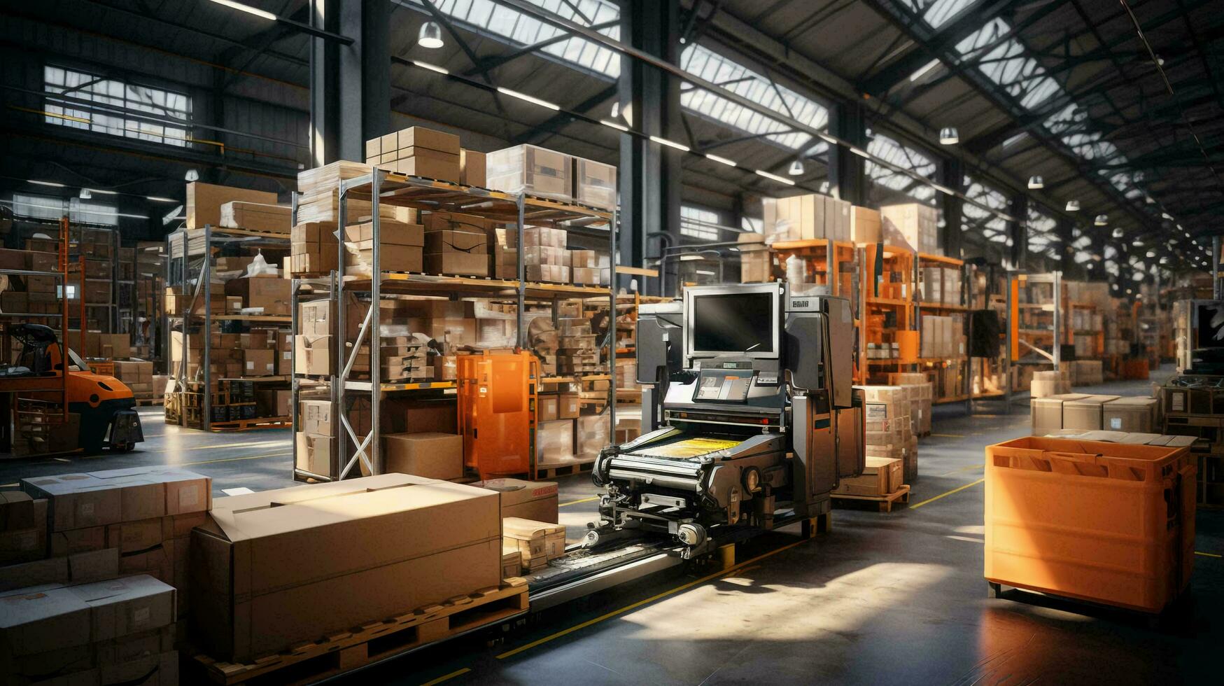 Large automated warehouse logistics center for the delivery and storage of goods. AI generated photo