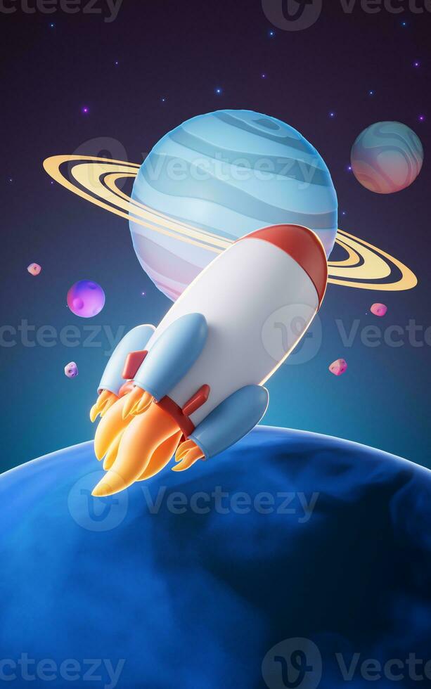 Rocket and outer space, 3d rendering. photo