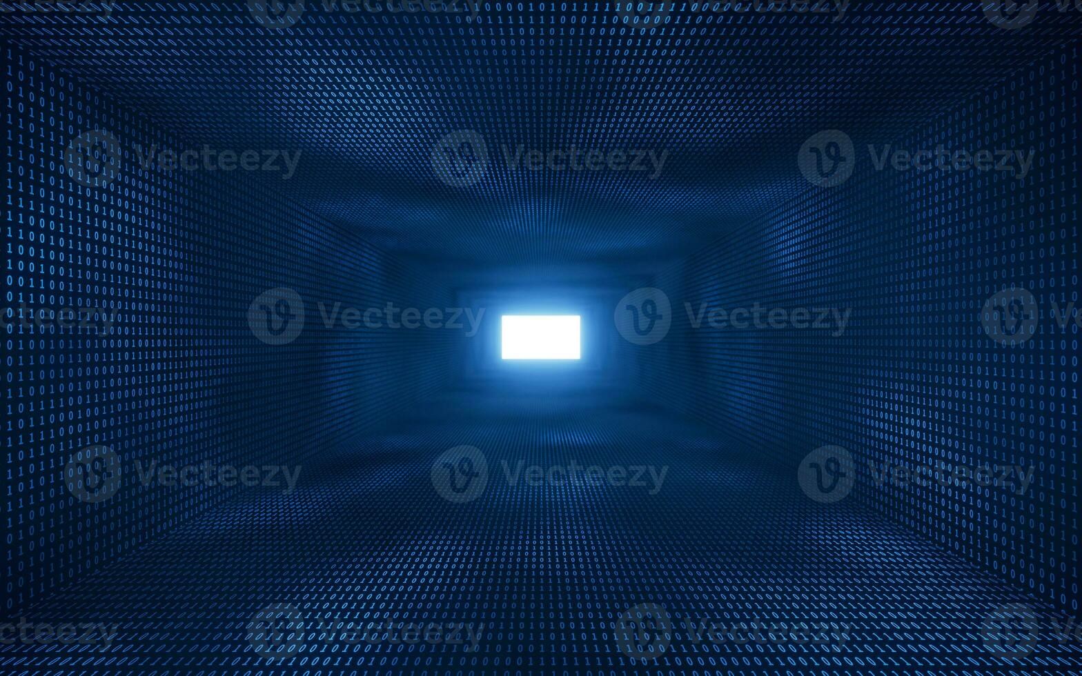 Dark blue digital cyberspace tunnel, 3d rendering. photo