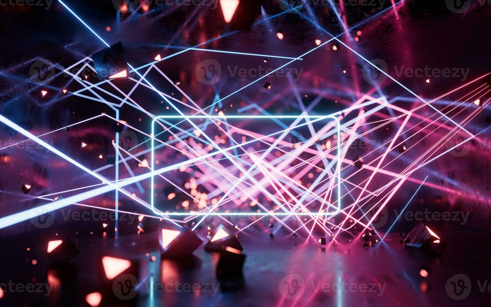 Glowing neon lines tunnel, 3d rendering. photo