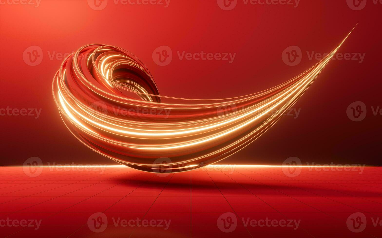 Flowing red geometry lines with ground, 3d rendering. photo