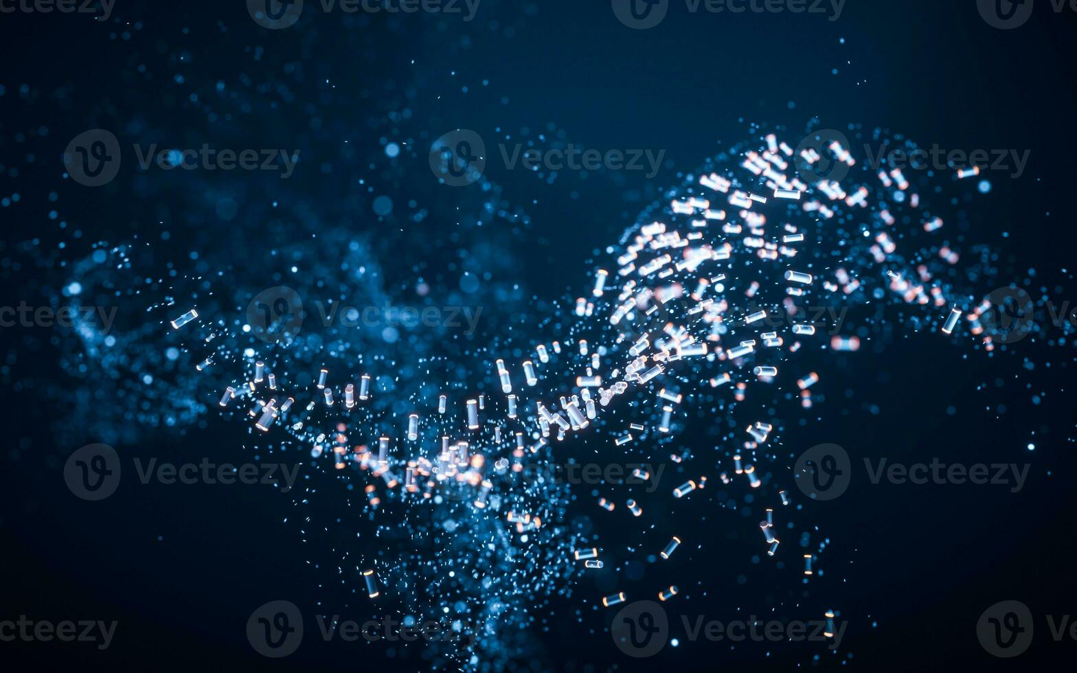 Flowing curve and particles background, 3d rendering. photo