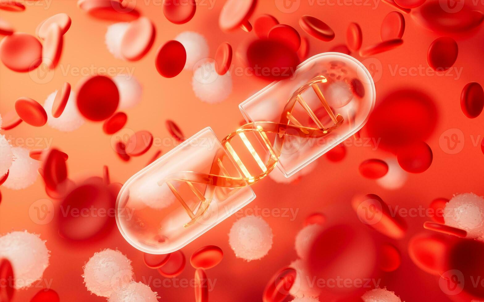 Capsule and blood cells, 3d rendering. photo