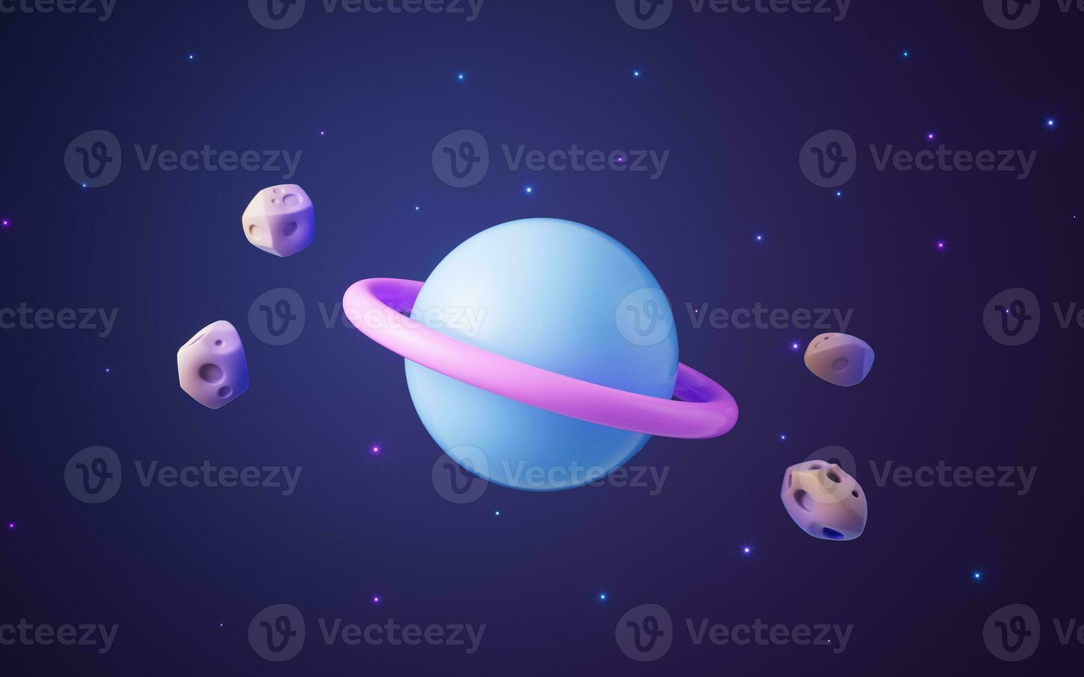 Cartoon style planet in the outer space, 3d rendering. photo