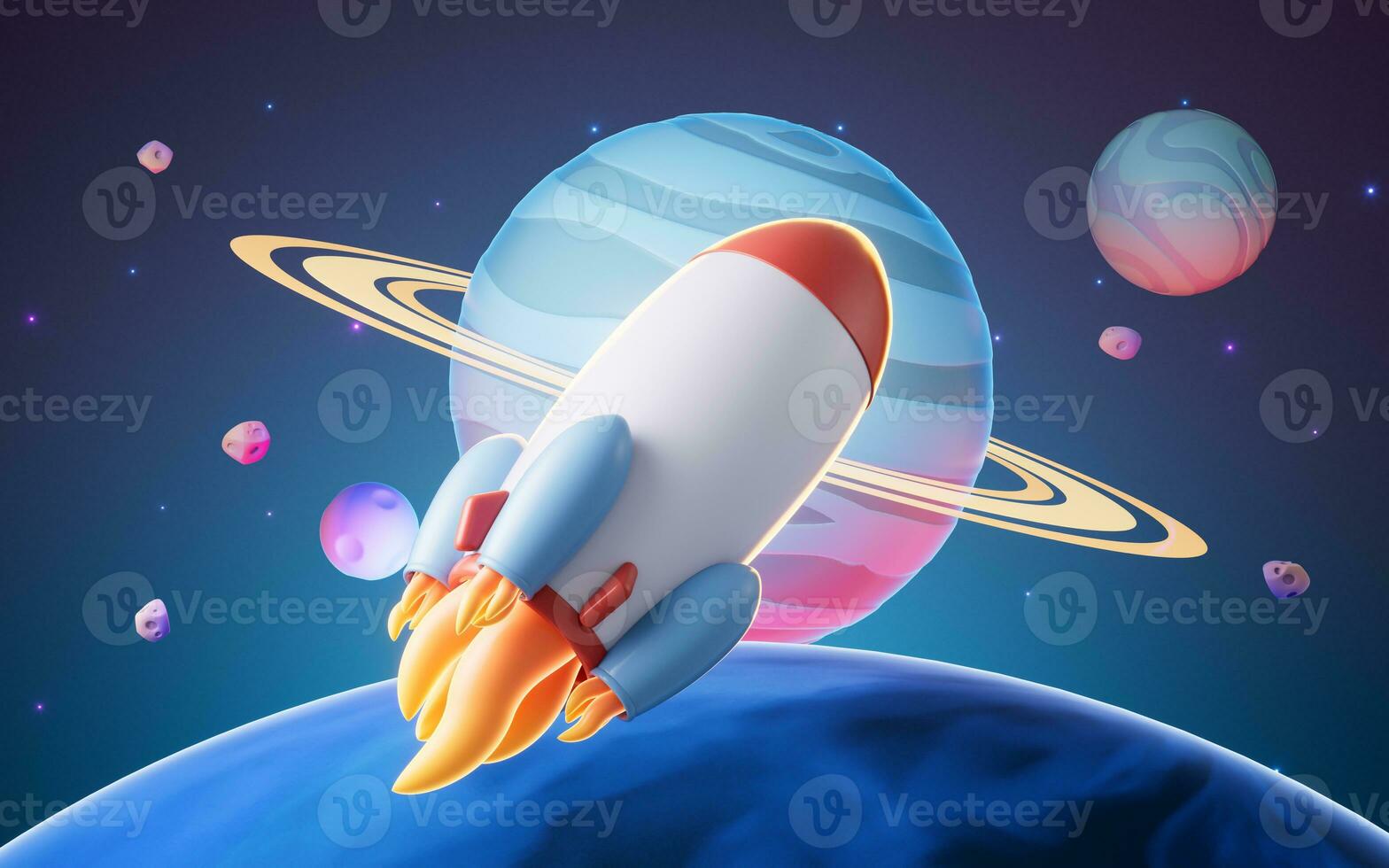 Rocket and outer space, 3d rendering. photo