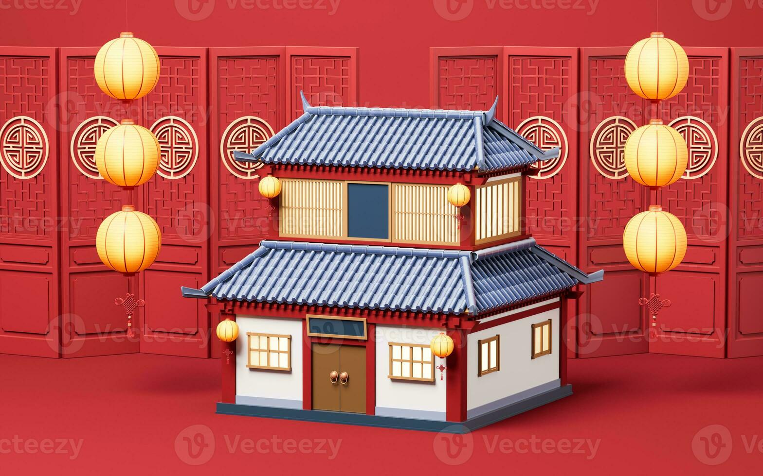 Chinese ancient building with retro style, 3d rendering. photo