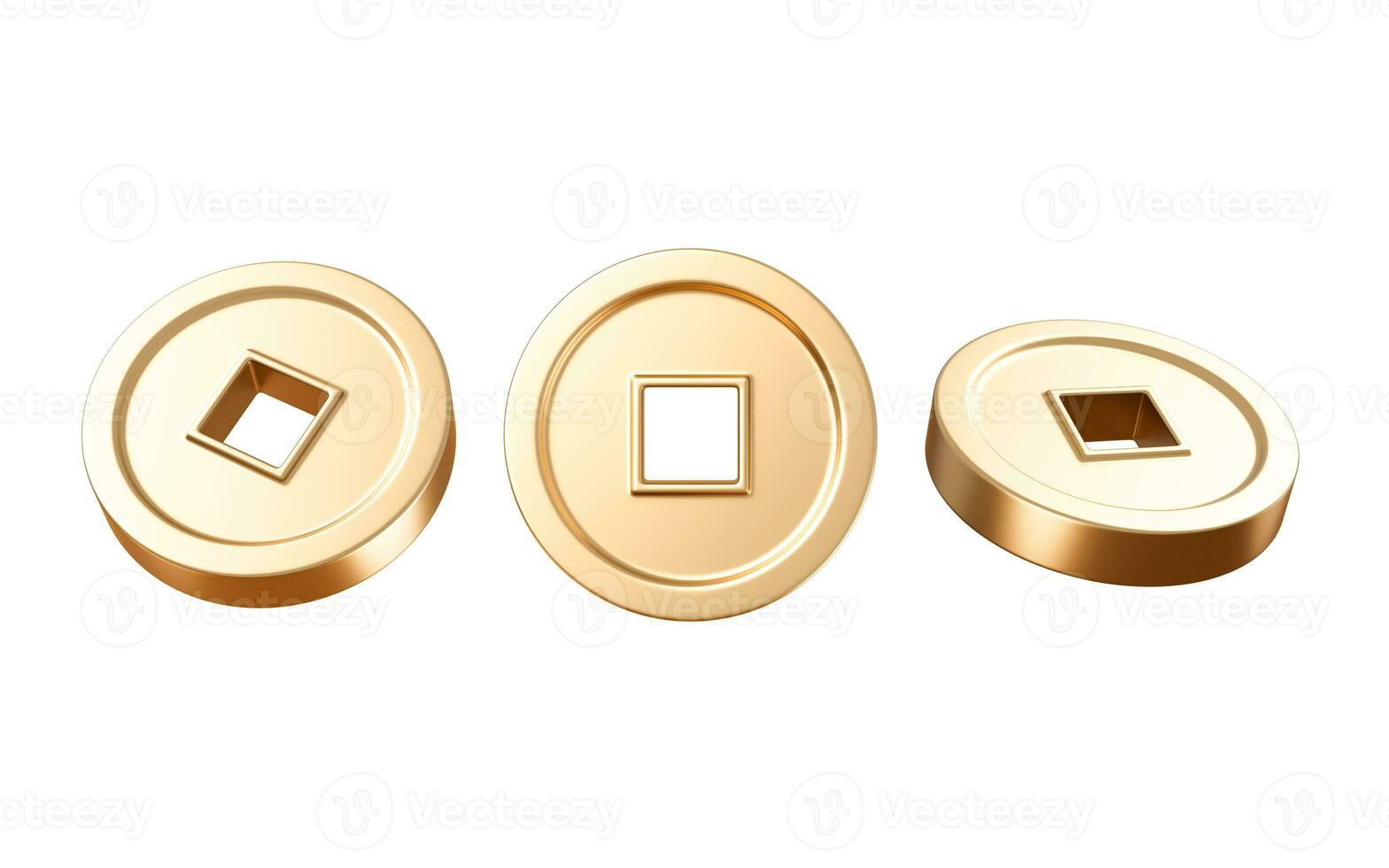 3D cartoon style Chinese coins, 3d rendering. photo