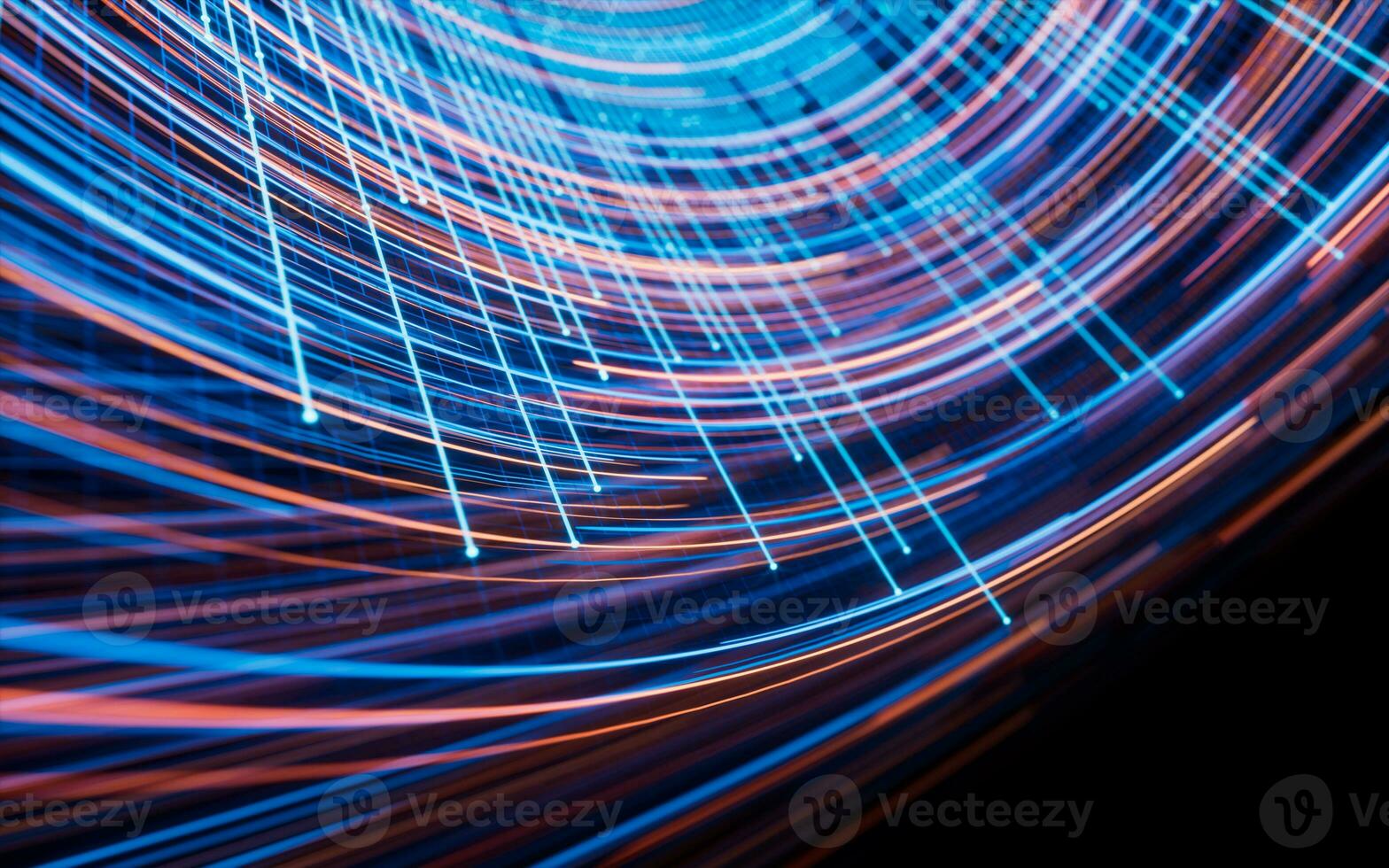 Flowing lines with digital cyberspace, 3d rendering. photo