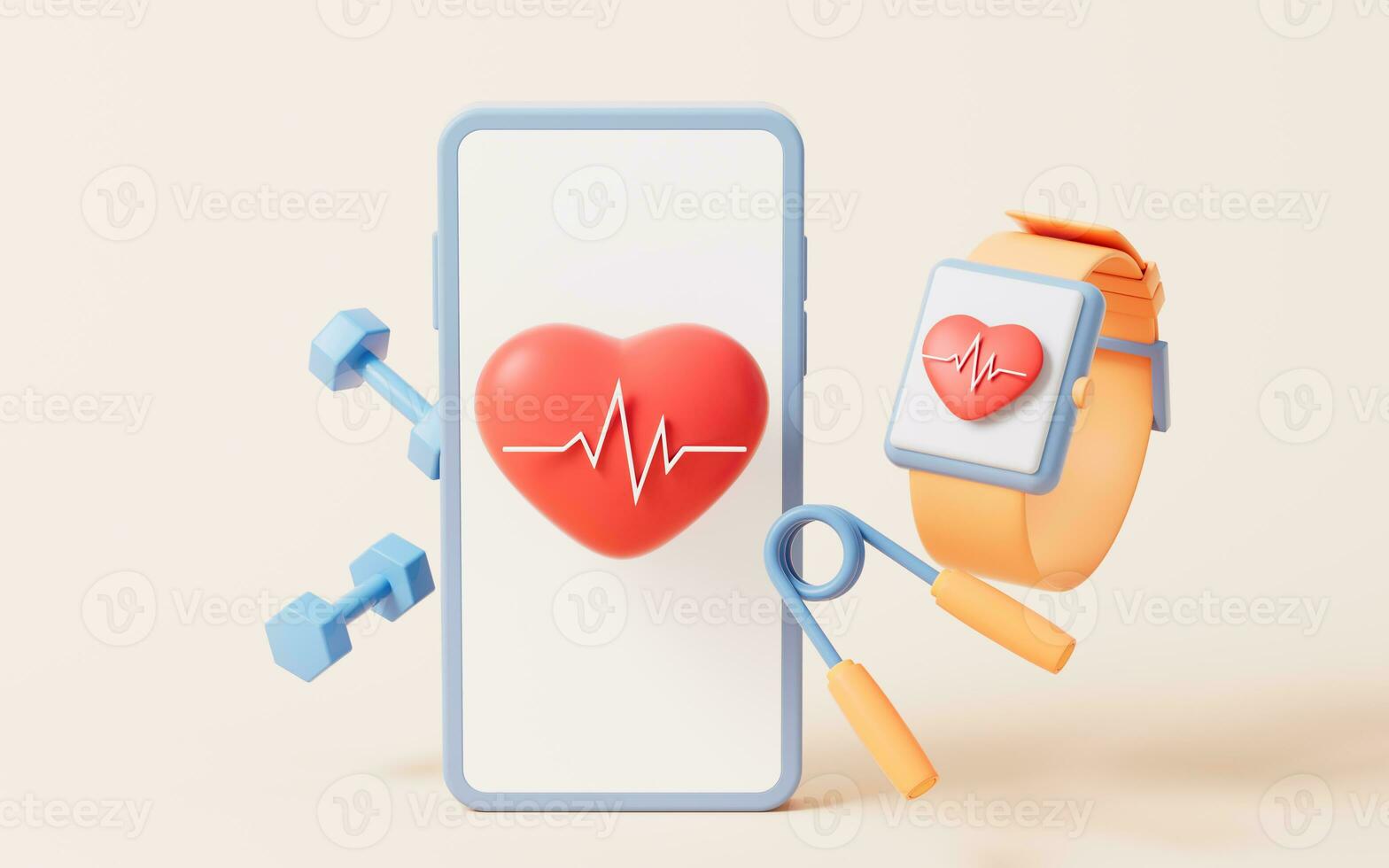 Heart shape with ECG graph line, 3d rendering. photo