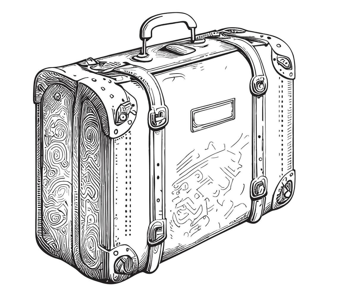 Retro suitcase sketch hand drawn in doodle style Vector illustration