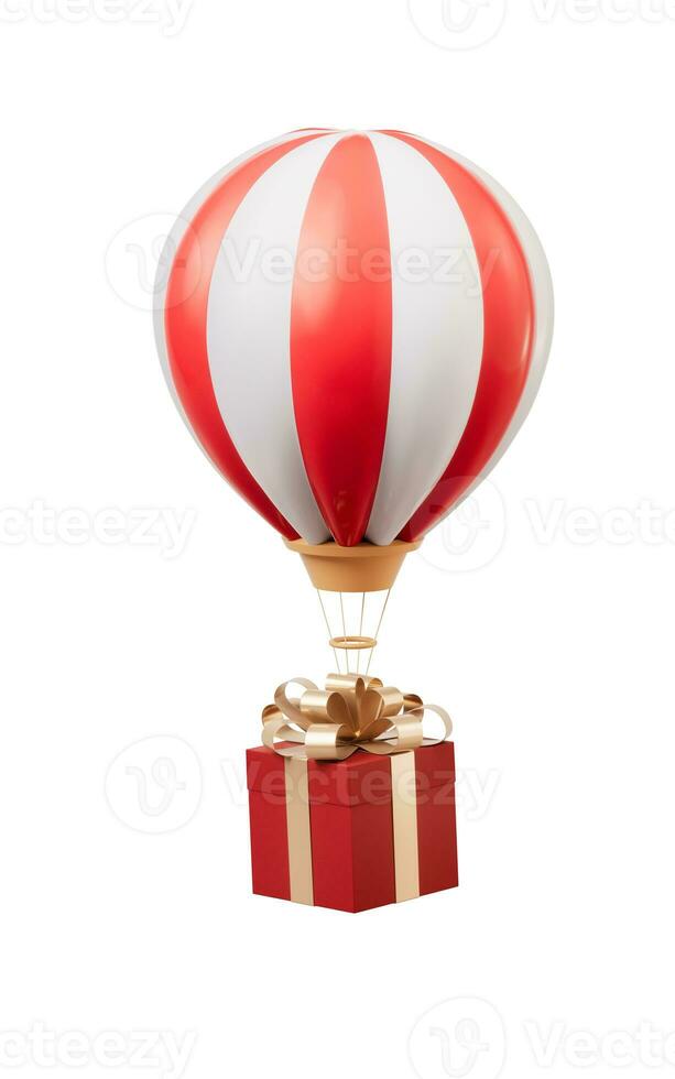 Hot air balloon and gift box, 3d rendering. photo