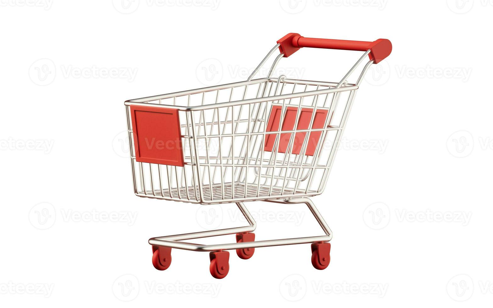 Shopping cart with red color, 3d rendering. photo