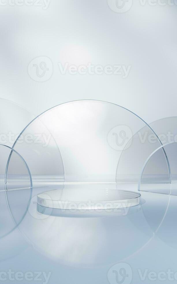 Transparent glass stage background, 3d rendering. photo
