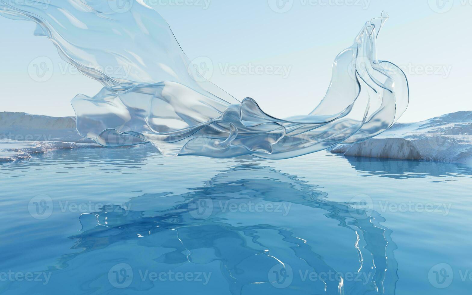 Rippled lake with transparent flowing cloth, 3d rendering. photo