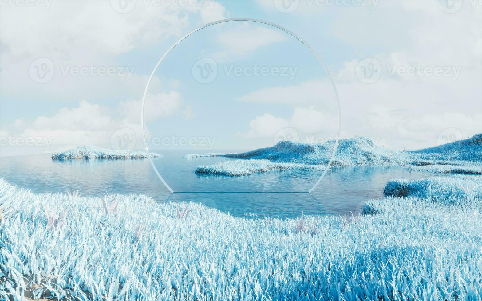Blue grassland with lakes, 3d rendering. photo