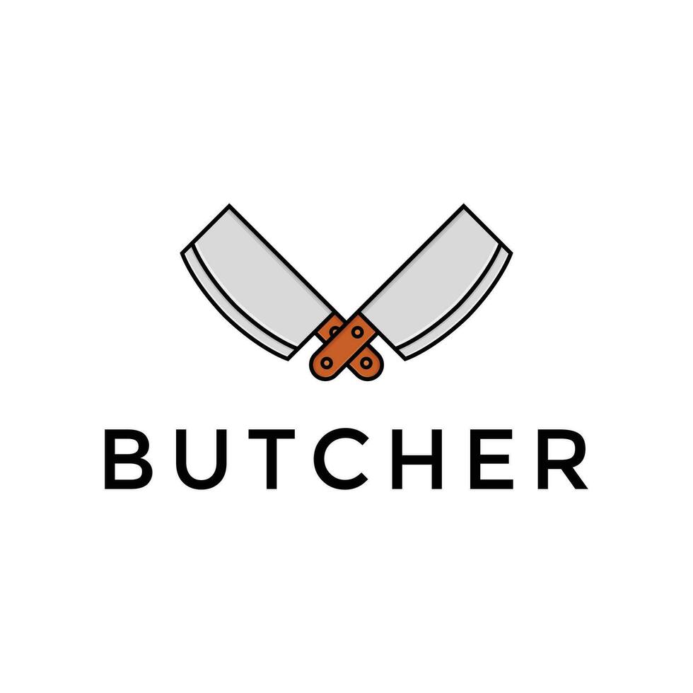 crossed butcher knife flat logo vector