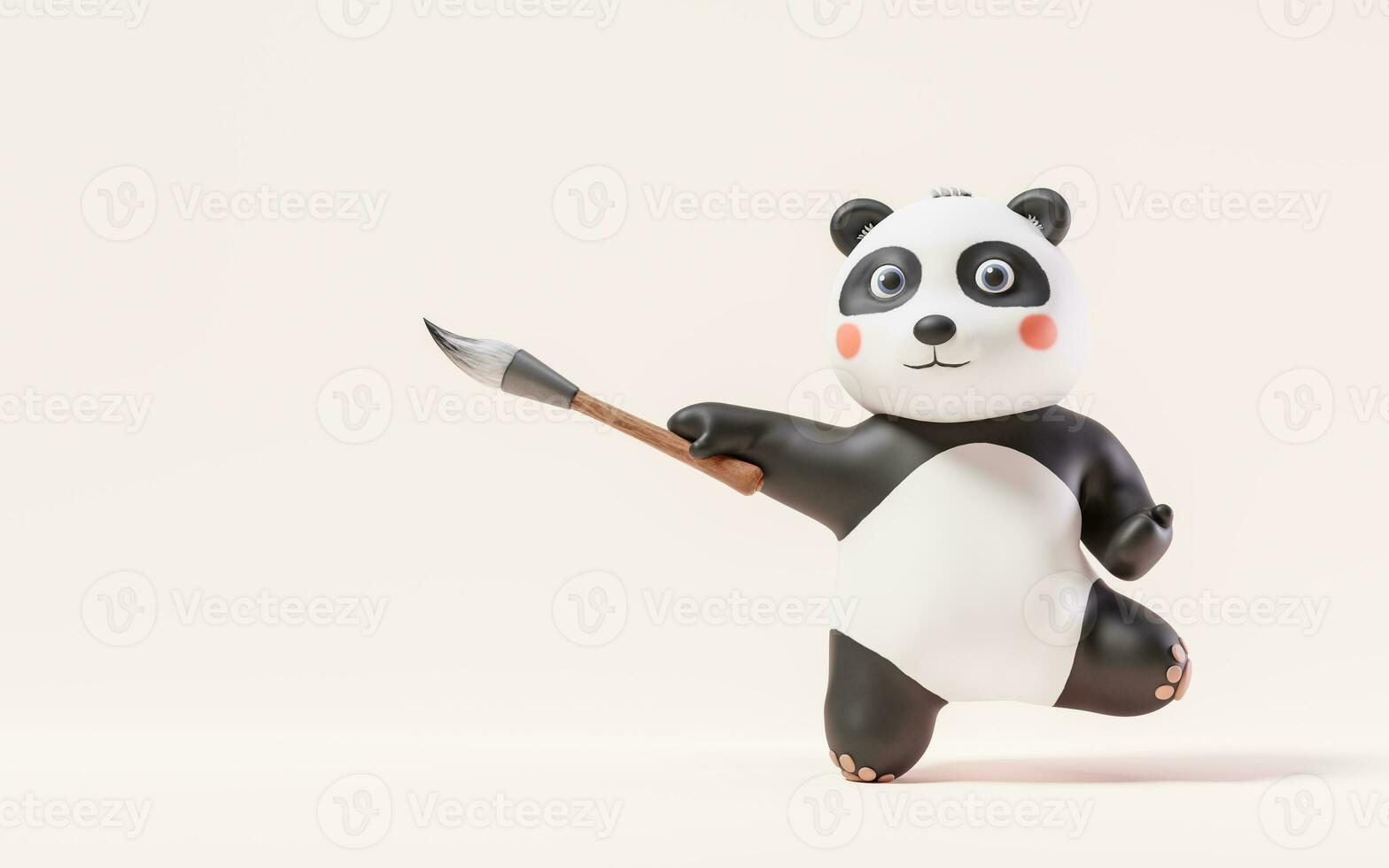 Cartoon panda and Chinese retro ink brush, 3d rendering. photo