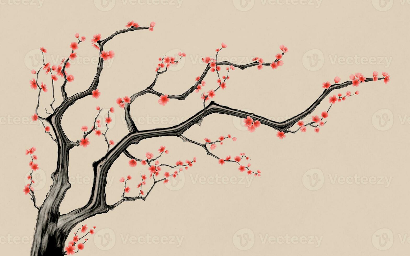 Plum blossom with Chinese ink painting style, 3d rendering. photo