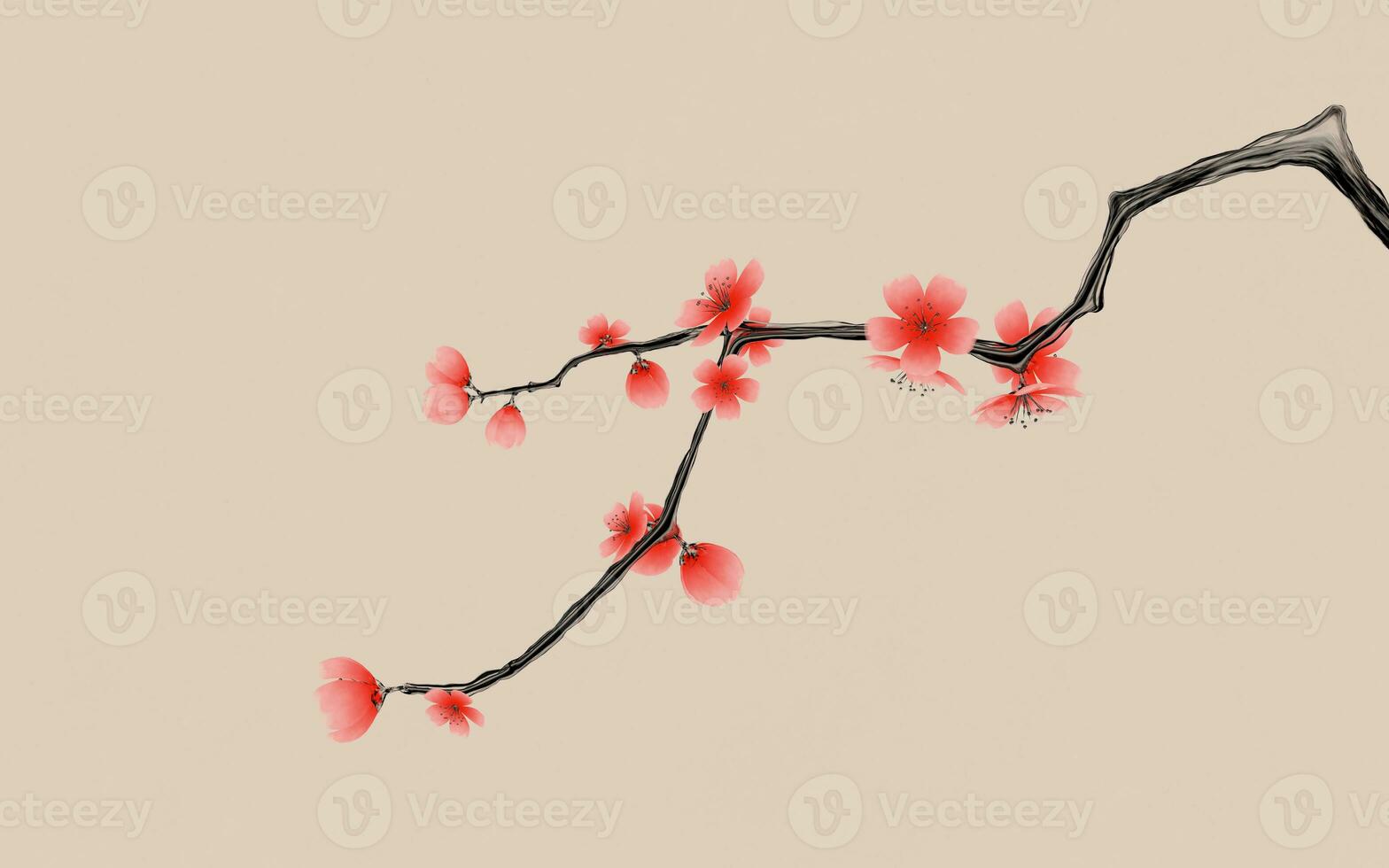 Plum blossom with Chinese ink painting style, 3d rendering. photo