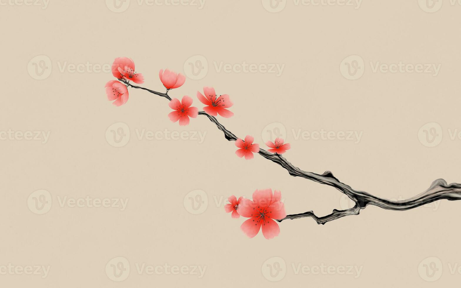Plum blossom with Chinese ink painting style, 3d rendering. photo
