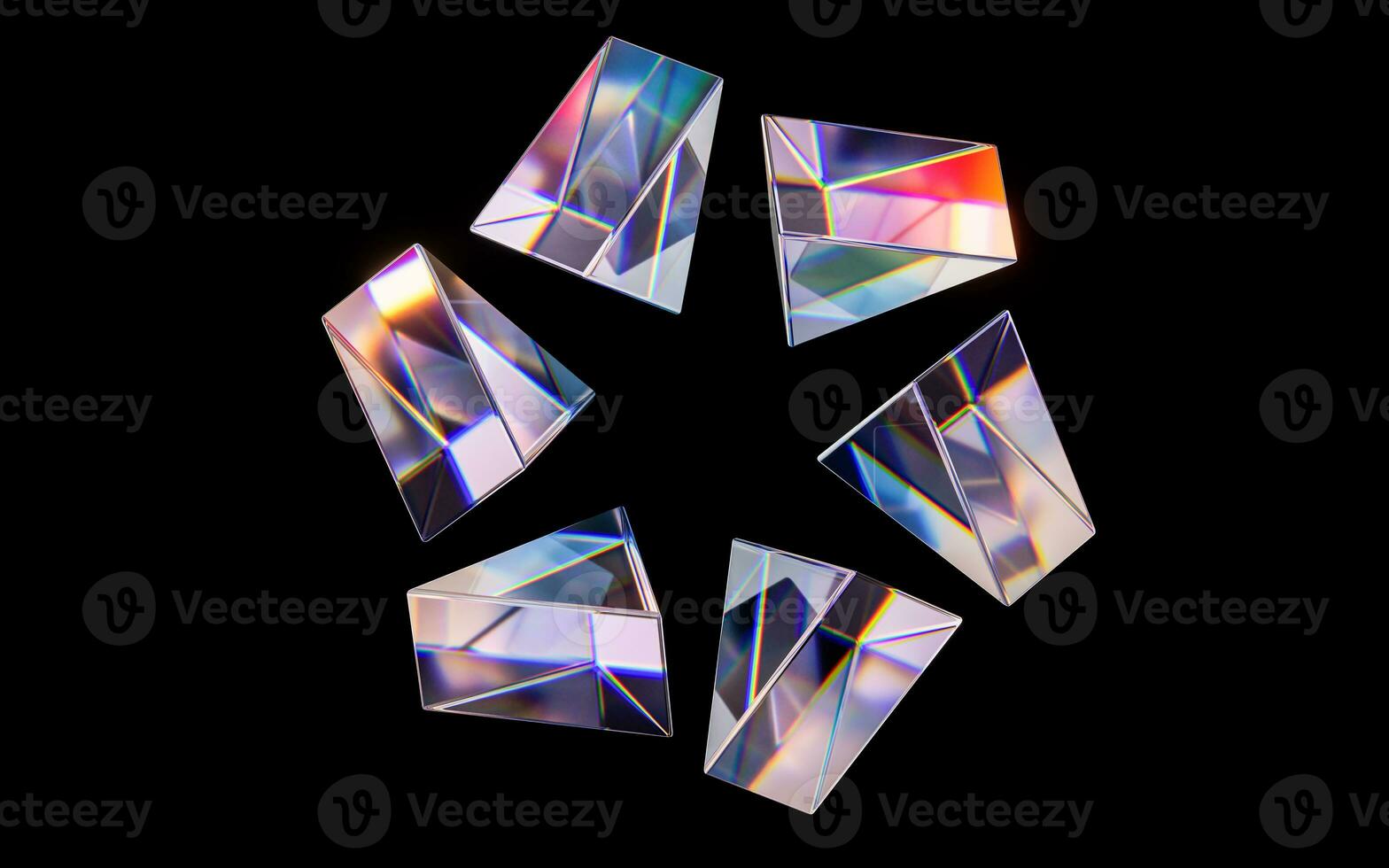 Glass geometries with dispersion colors, 3d rendering. photo