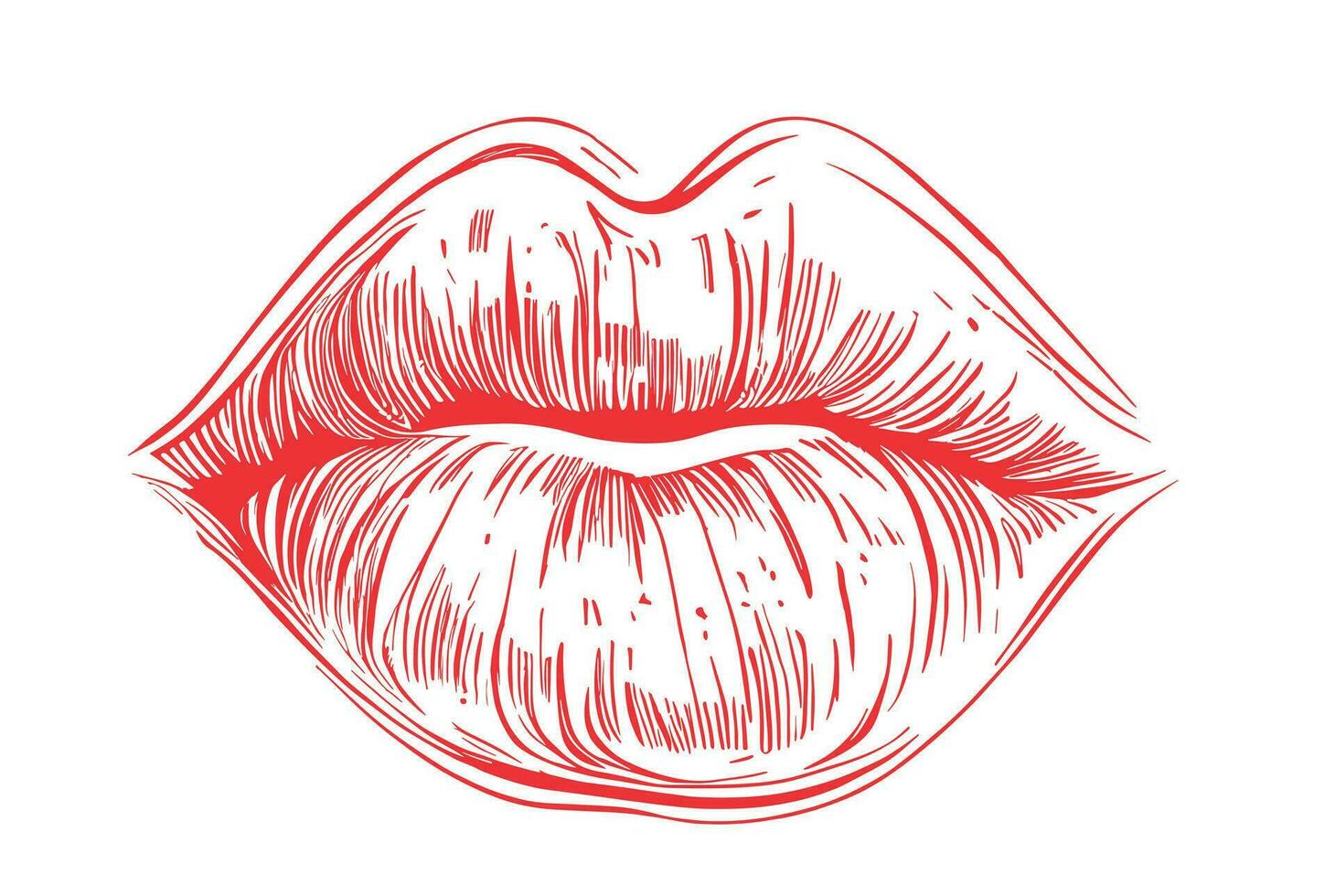 Red Lips isolated on white background hand drawn sketch Vector illustration