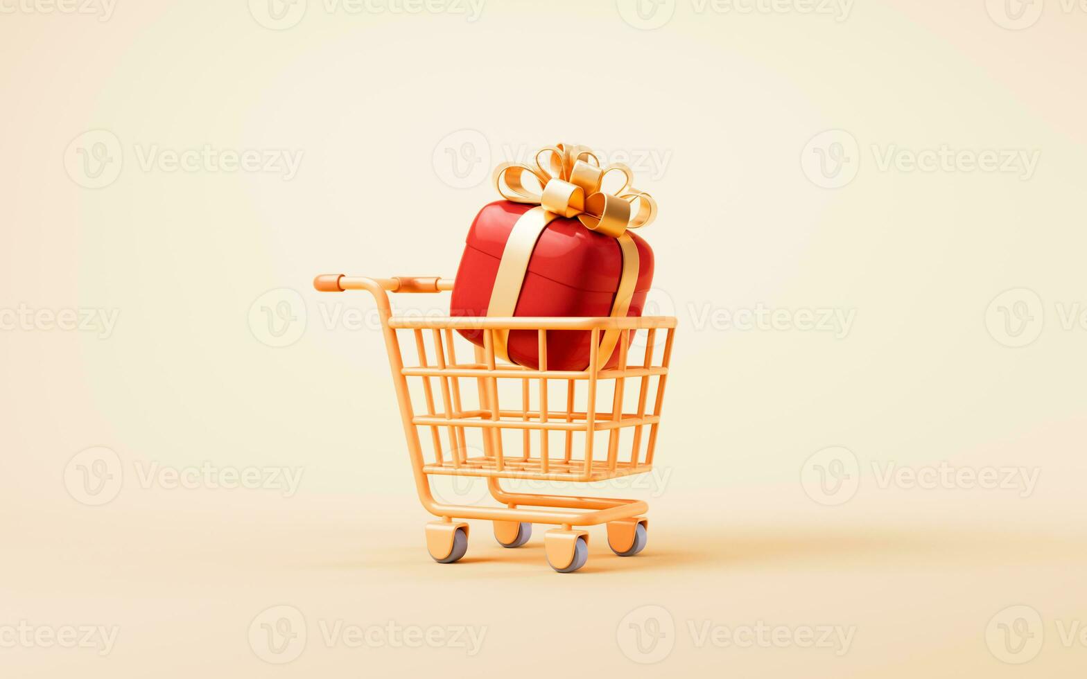 Cartoon shopping cart with shopping theme, 3d rendering. photo