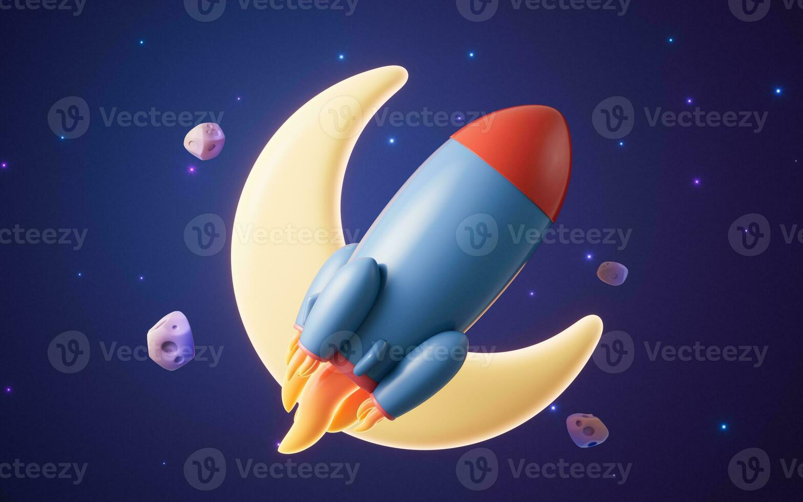 Rocket and outer space, 3d rendering. photo