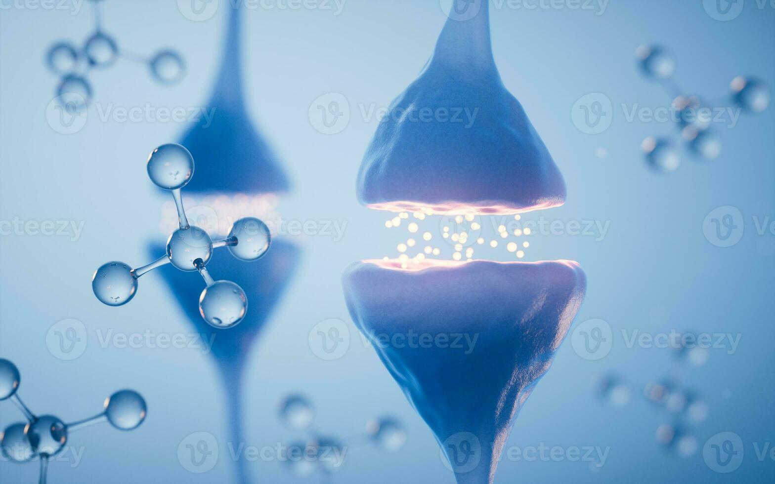 Synapse of neuron cell, biology concept, 3d rendering. photo