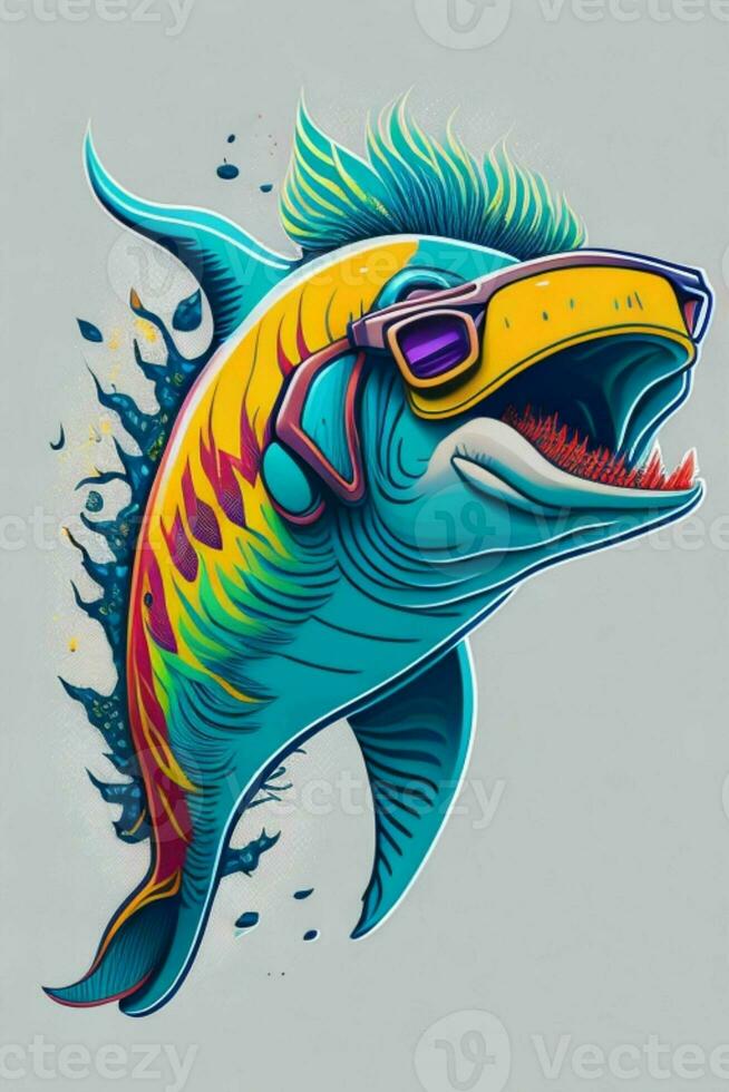 A detailed illustration of a Dolphin for a t-shirt design, wallpaper and fashion photo