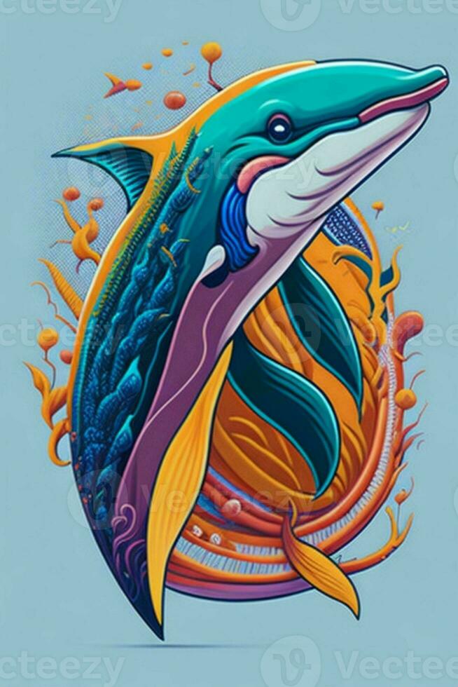 A detailed illustration of a Dolphin for a t-shirt design, wallpaper and fashion photo