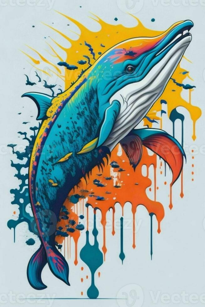 A detailed illustration of a Dolphin for a t-shirt design, wallpaper and fashion photo