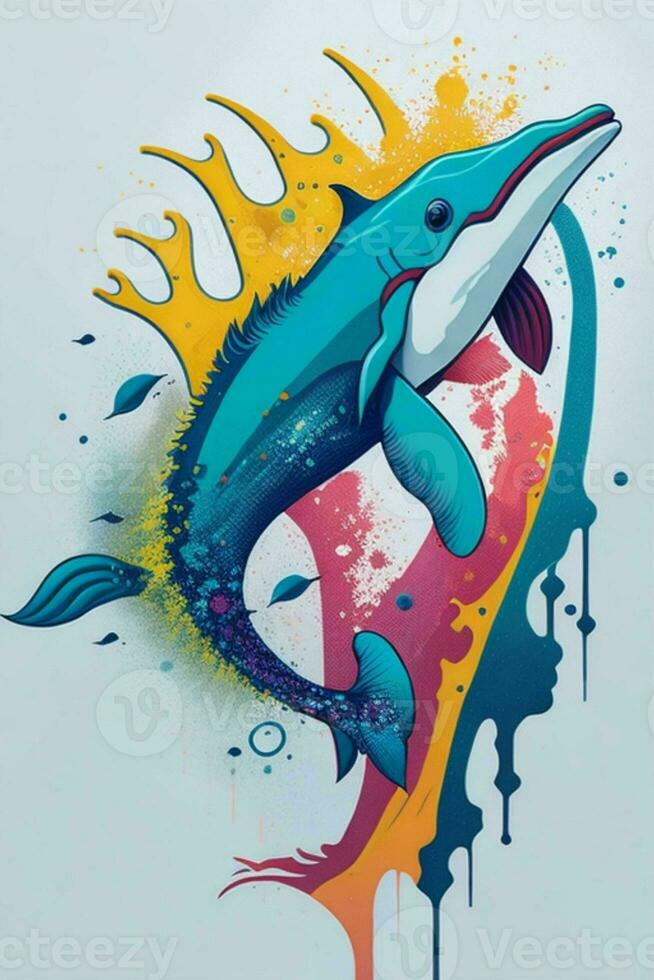 A detailed illustration of a Dolphin for a t-shirt design, wallpaper and fashion photo