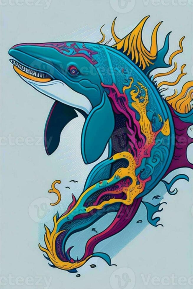 A detailed illustration of a Dolphin for a t-shirt design, wallpaper and fashion photo