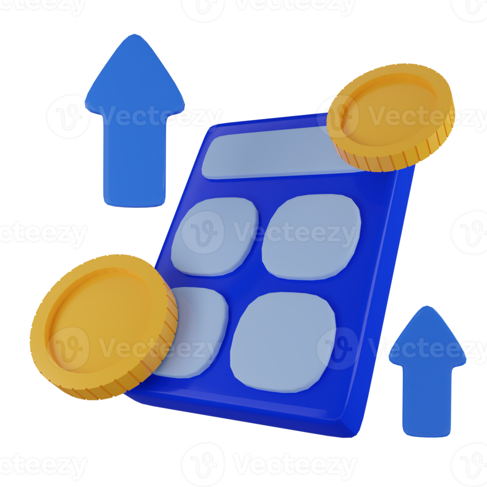 3d finance currency and calculator render png