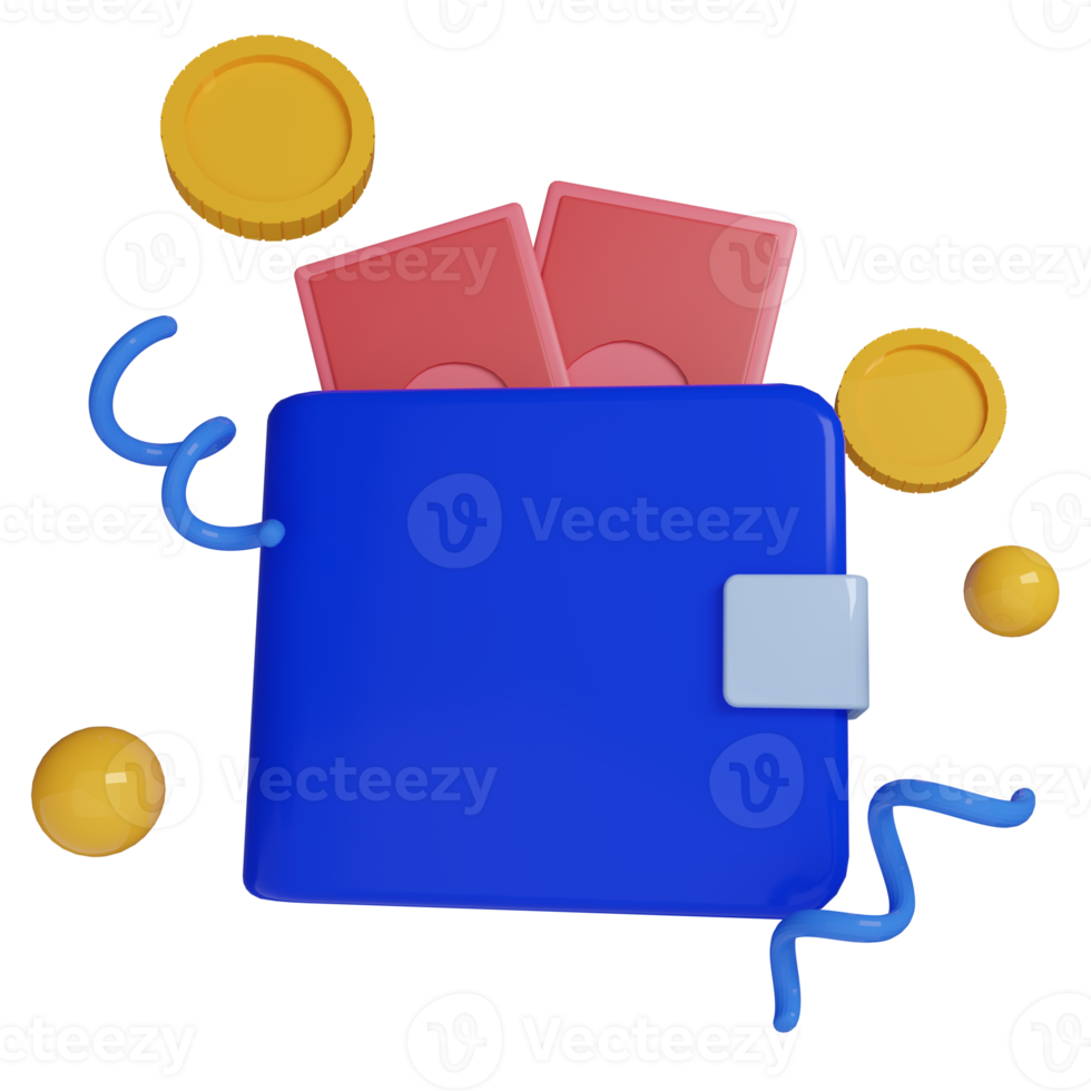 3d wallet illustration with money and coin png