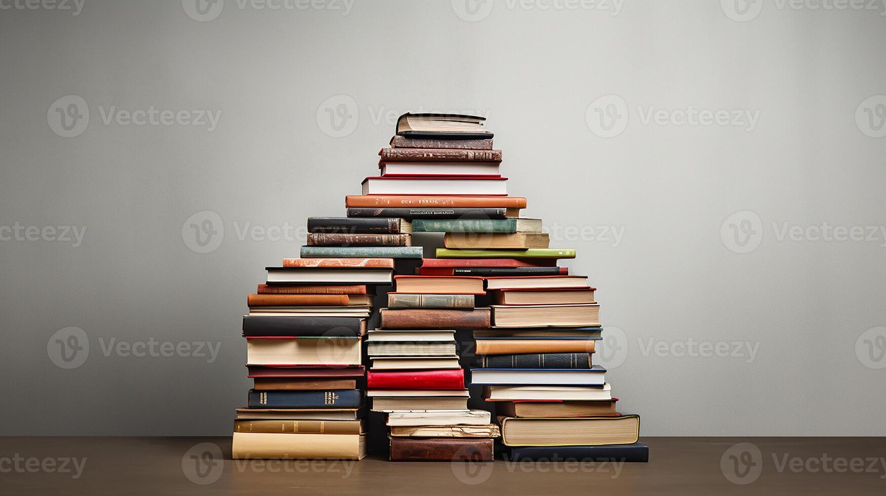 pila de libros en oscuro pared antecedentes. espalda a colegio concepto. generativo ai foto