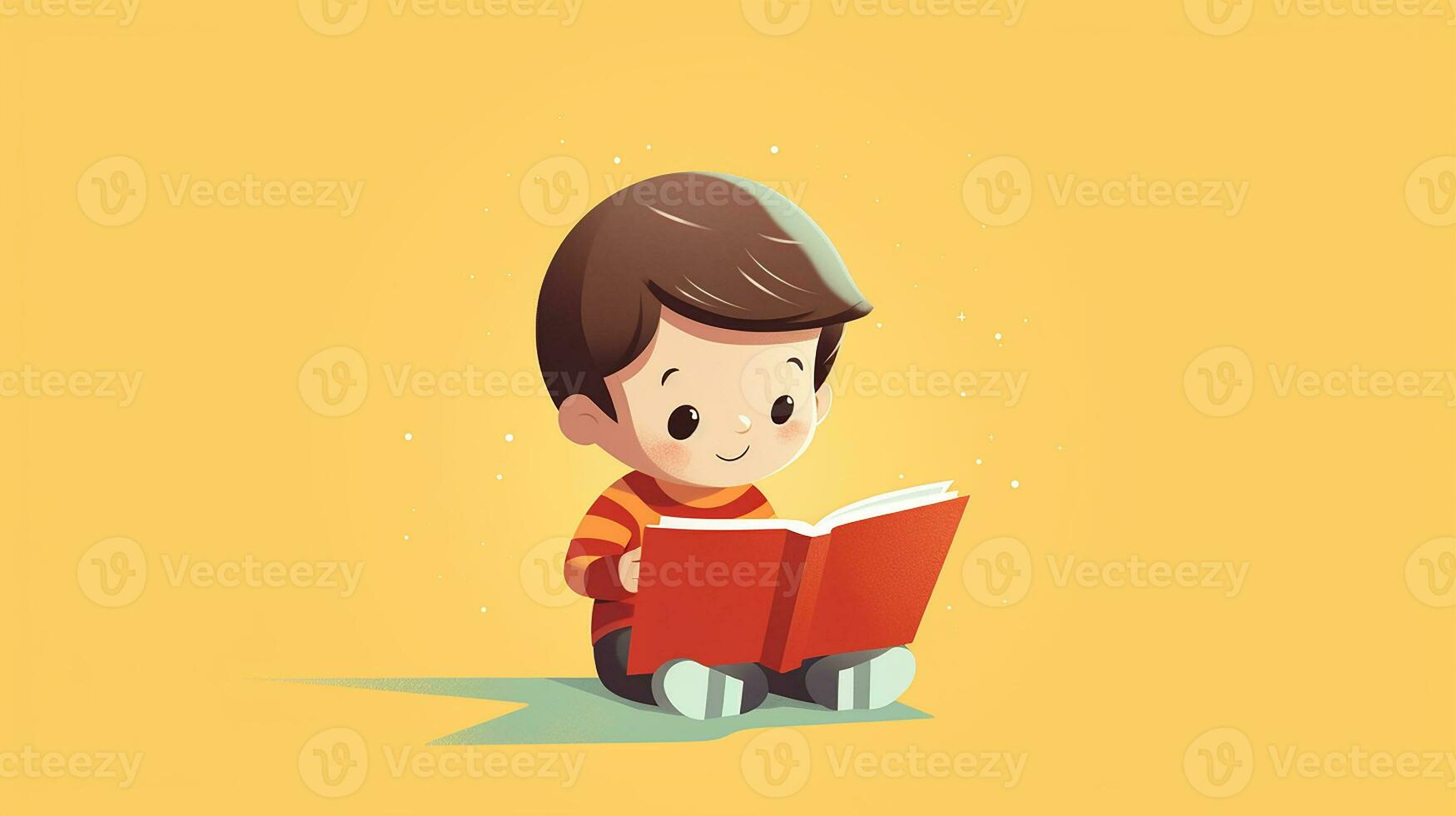 Cute little boy reading a book. Vector illustration. Generative AI photo