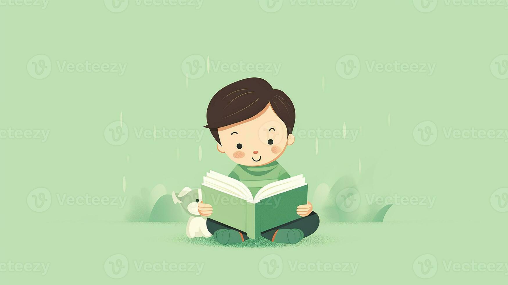 Cute little boy reading a book. Vector illustration. Generative AI photo