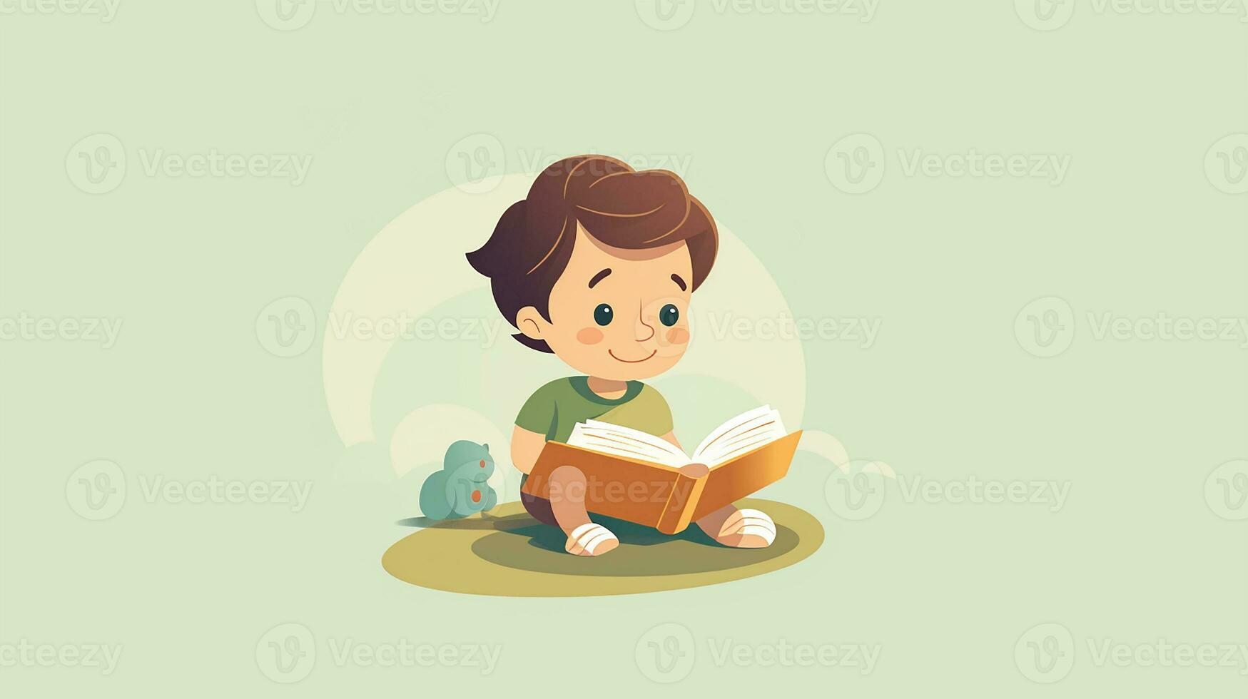 Cute little boy reading a book. Vector illustration. Generative AI photo