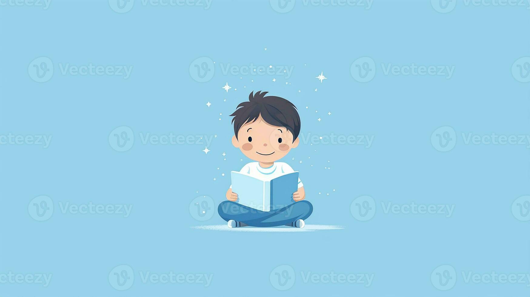 Cute little boy reading a book. Vector illustration. Generative AI photo