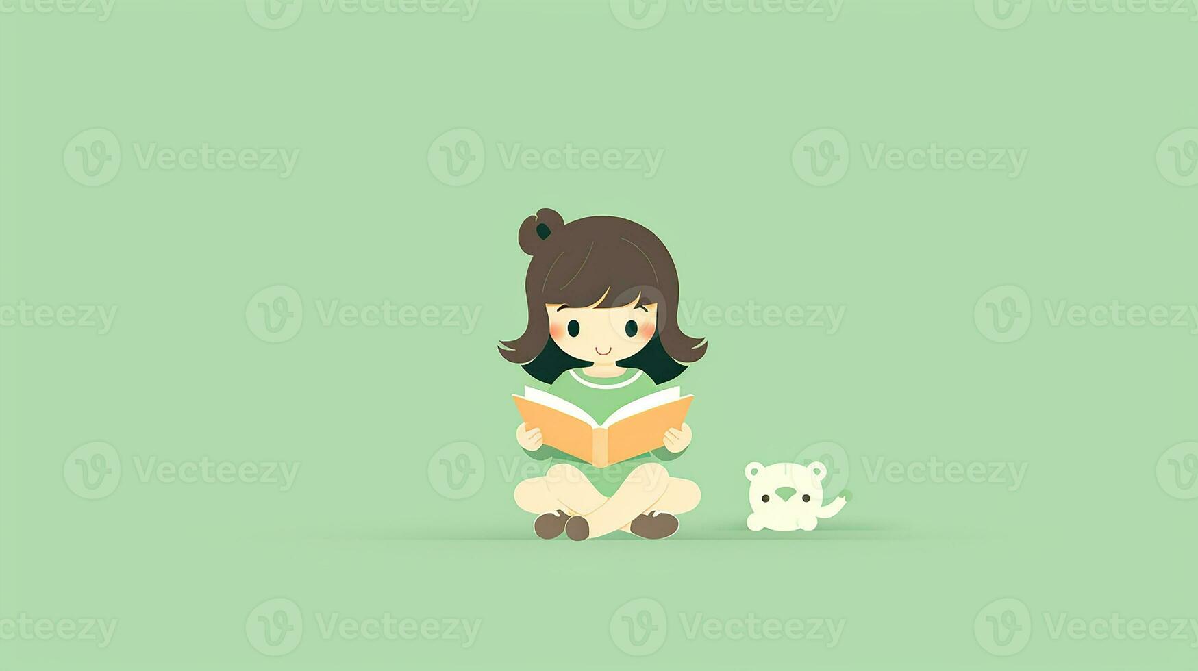 Cute little girl reading a book. Generative AI photo