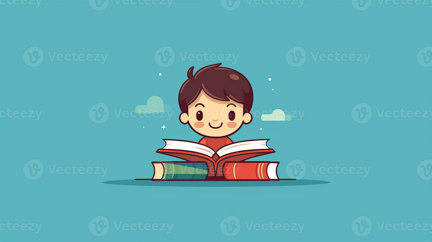 Cute little boy reading a book. Vector illustration. Generative AI photo