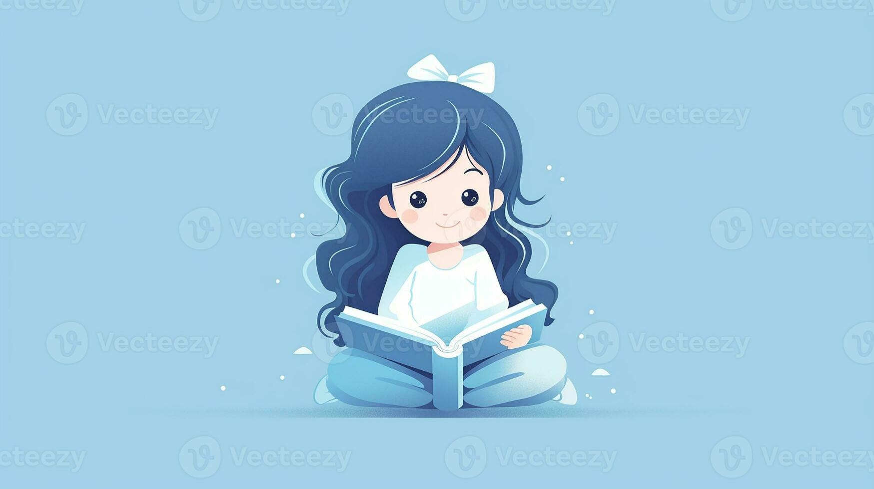 Cute little girl reading a book. Generative AI photo