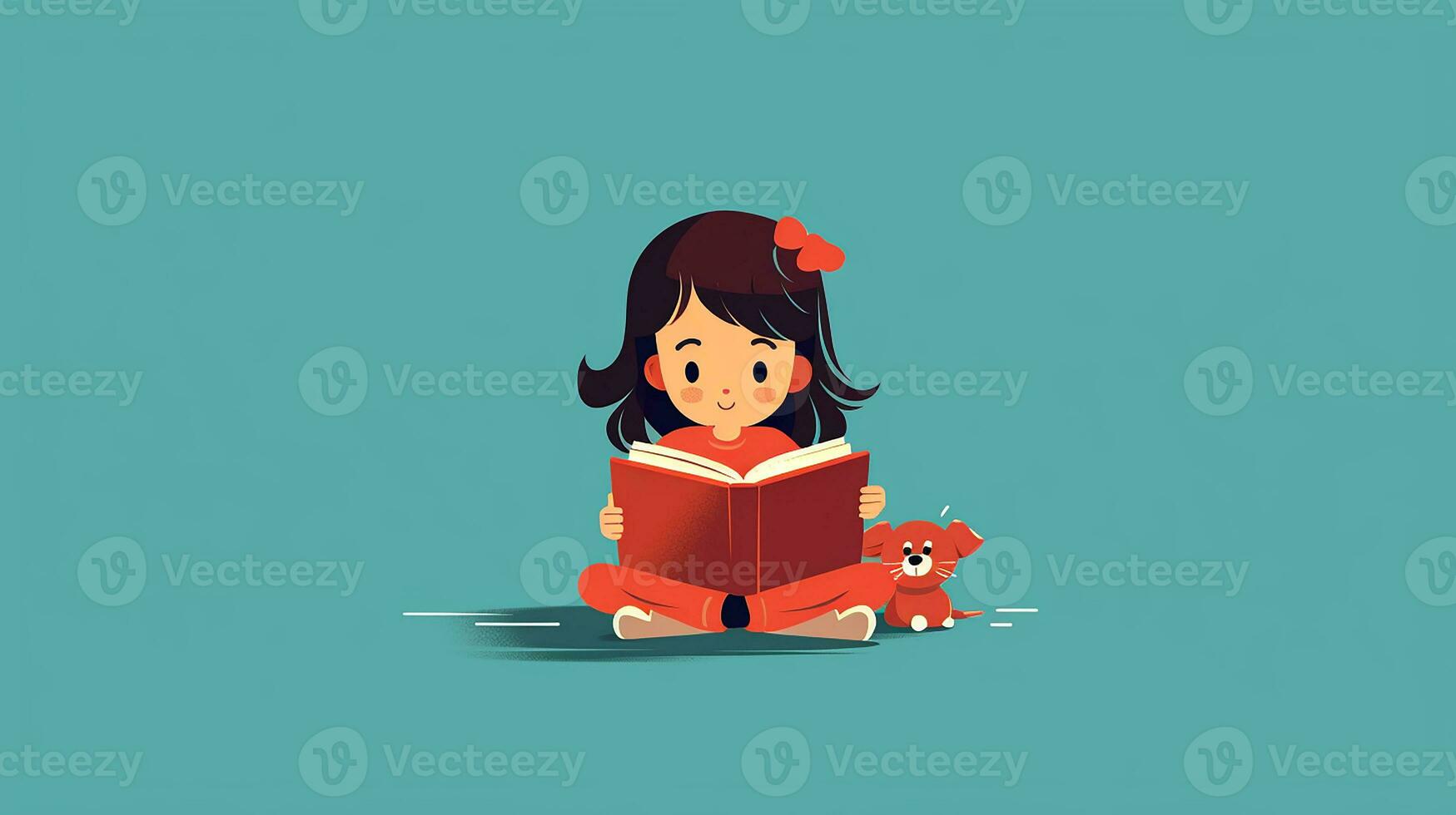 Cute little girl reading a book. Generative AI photo